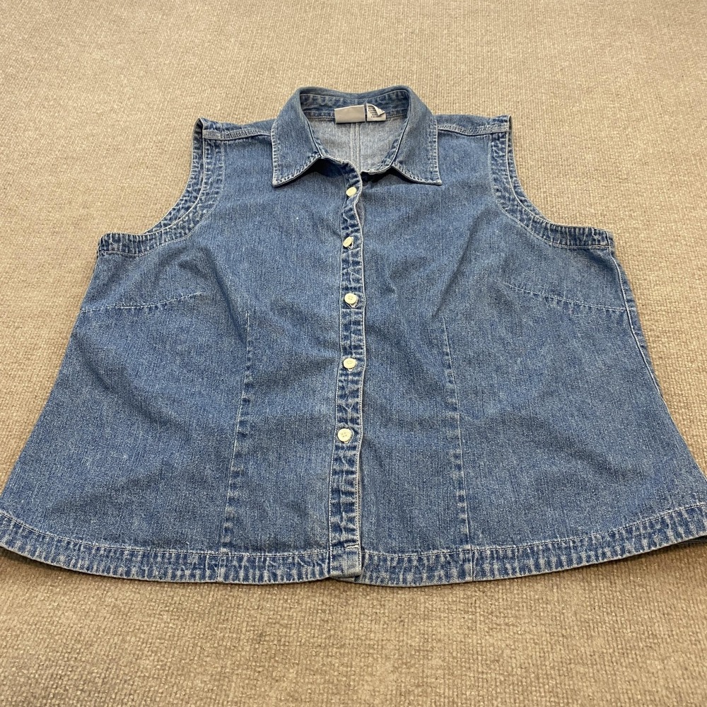 VTG Carolina Blues Shirt Womens 22W Blue Denim Sleeveless Button Front 90s Boho